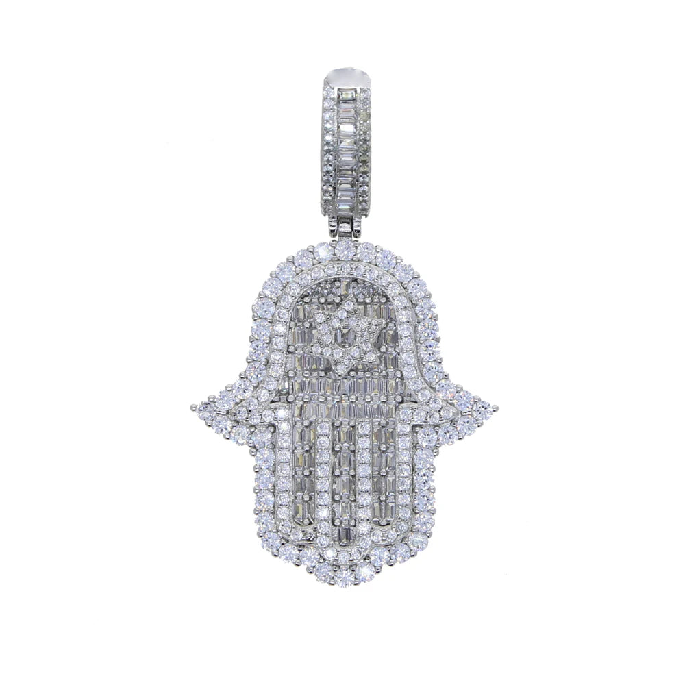 JYZSHINY Hamsa Hand Iced Out CZ Pendant Necklace – Men's Hiphop Bling