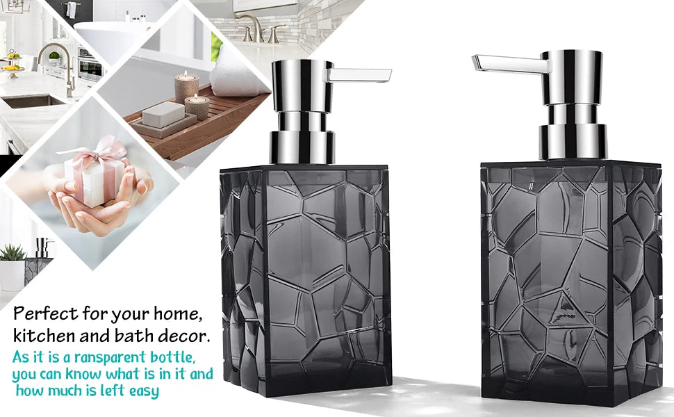 Clear Acrylic Liquid Hand Soap Dispenser(10oz) with Silver ABS Rust-Proof Pump for Bathroom, Kitchen, Countertop Transparent