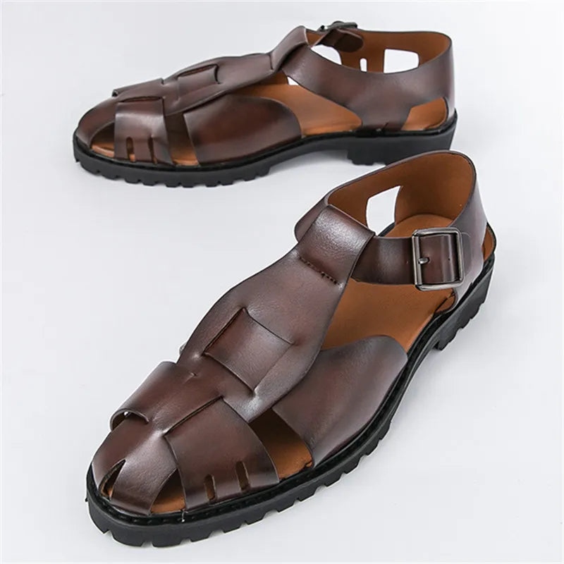 Siddons Men's Gold Buckle Gladiator Sandals – Breathable Beach Slippers