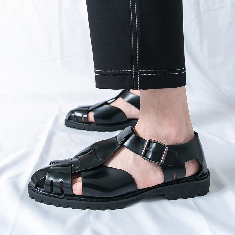 Summer Fashion New Men Gladiators Gold Buckle Platform Casual Shoes Breathable Beach Sandals Outdoor Slippers Plus Size