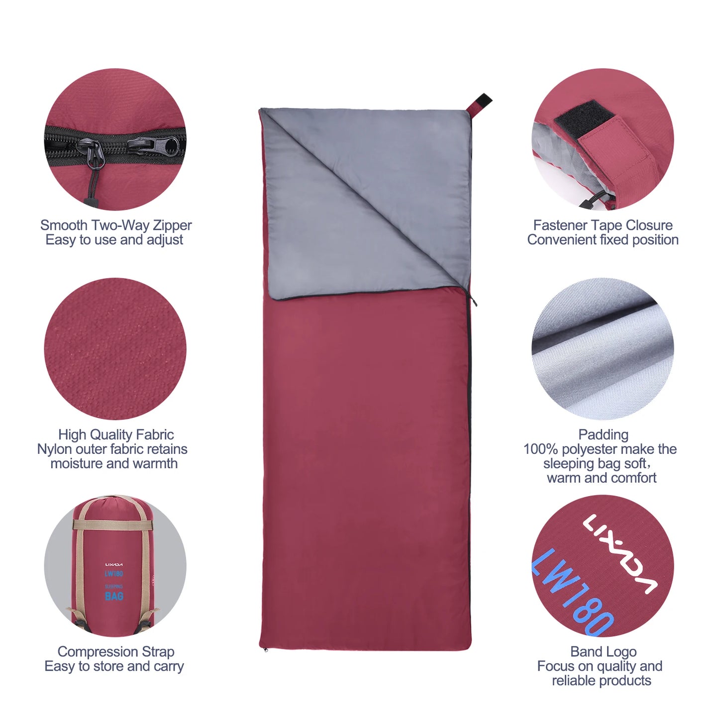 Lixada 190 * 75cm Outdoor Envelope Sleeping Bag Camping Travel Hiking Multifunction Ultra-light 680g