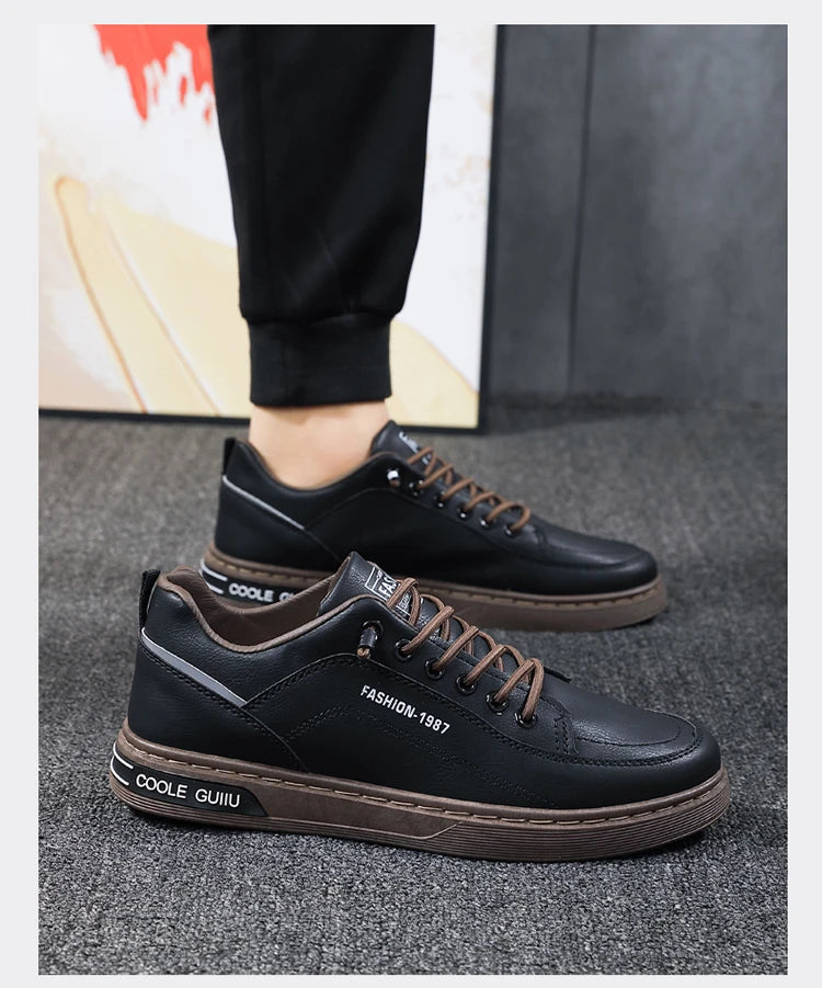 Men's Casual Leather Sneakers Waterproof Vulcanized Shoes Men Comforthable Spring Sneakers Casual Shoes zapatos altos hombre