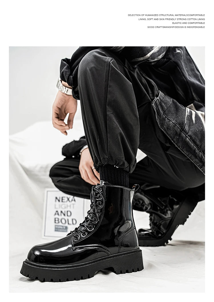 Hot Sale High Top Casual Boots Men's Shoes NewFashion Thick Bottom Motorcycle Ankle Boot for Men Winter Boots Man Shoes Lace-Up
