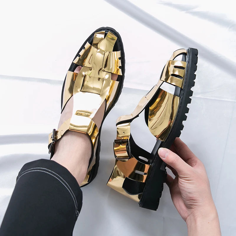 Summer Fashion New Men Gladiators Gold Buckle Platform Casual Shoes Breathable Beach Sandals Outdoor Slippers Plus Size