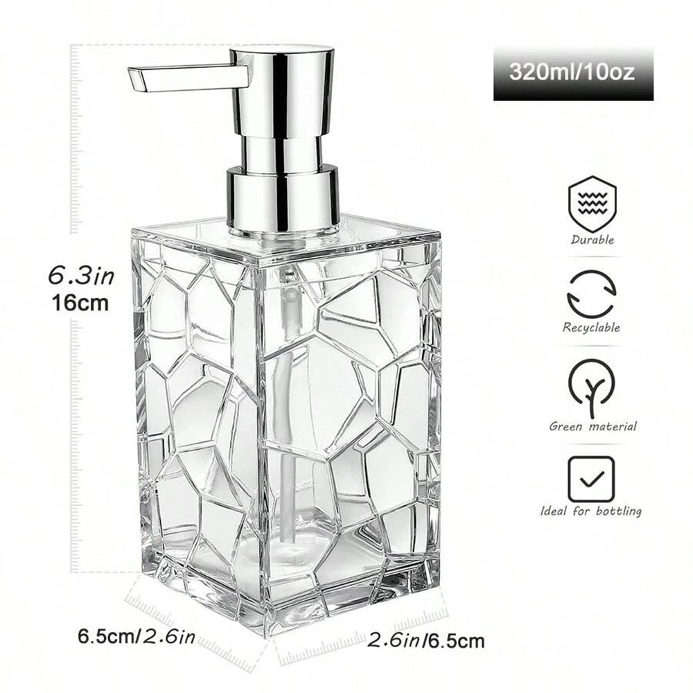 Clear Acrylic Liquid Hand Soap Dispenser(10oz) with Silver ABS Rust-Proof Pump for Bathroom, Kitchen, Countertop Transparent