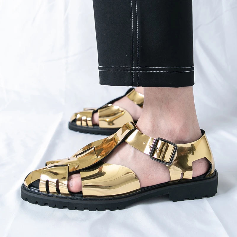 Summer Fashion New Men Gladiators Gold Buckle Platform Casual Shoes Breathable Beach Sandals Outdoor Slippers Plus Size