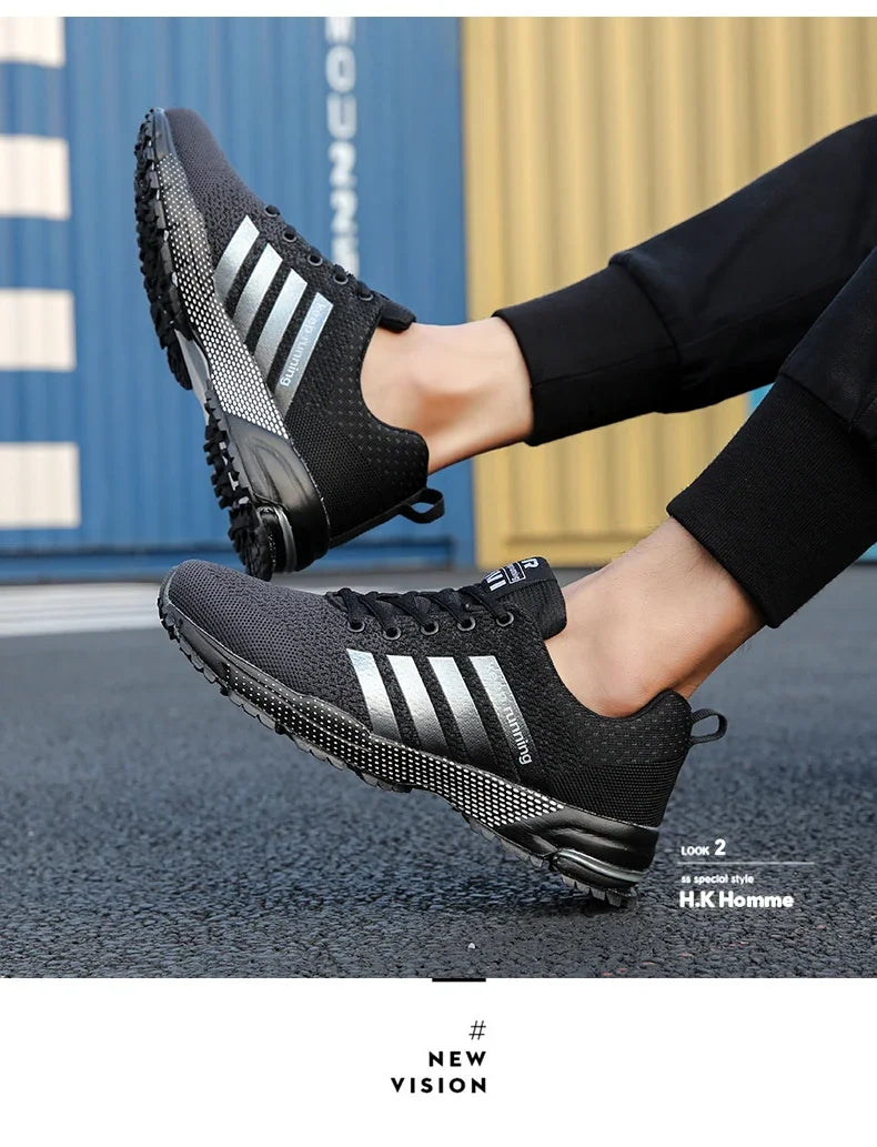 Men Sneakers Fashion Breathable Mesh Comfortable Black Sports Shoes Anti-Slip Outdoor Casual Running Mens Shoe Zapatillas Hombre