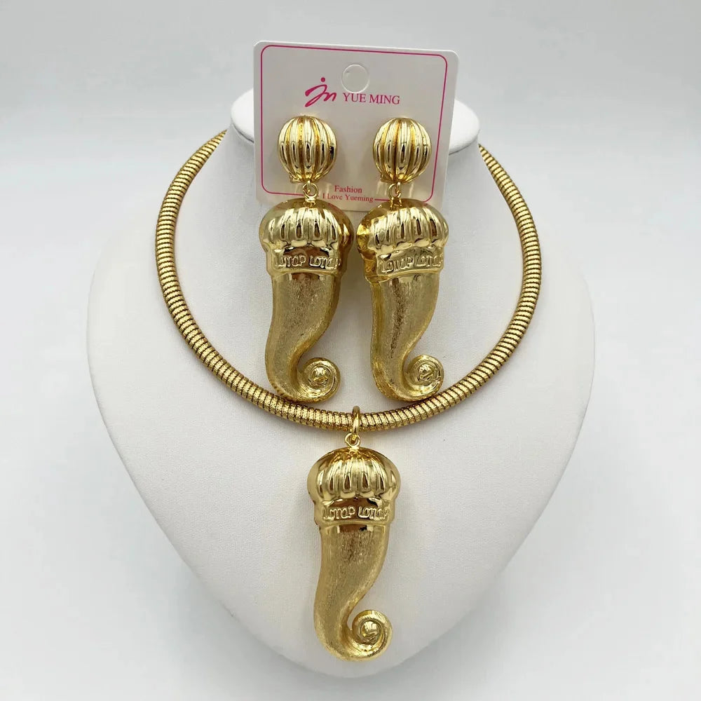 YMChoice Dubai 18K Gold Plated Water Drop Necklace & Earrings Set