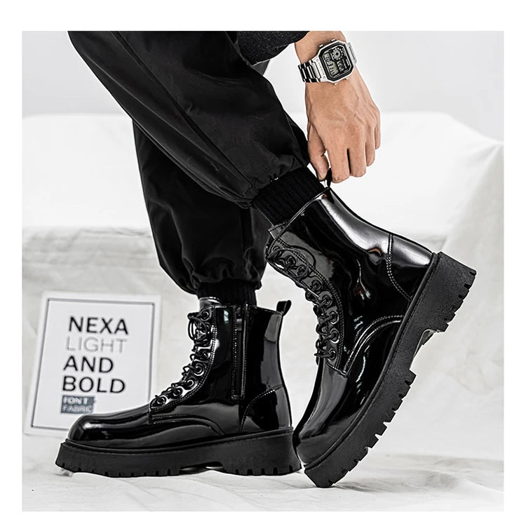 Hot Sale High Top Casual Boots Men's Shoes NewFashion Thick Bottom Motorcycle Ankle Boot for Men Winter Boots Man Shoes Lace-Up