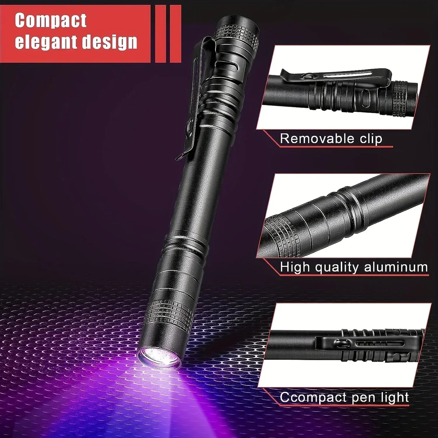 395nm UV Flashlight Ultraviolet Torch With Pen Clip Portable Violet Light Pet Urine Scorpion Detector UV Lamp Use AAA Batteries