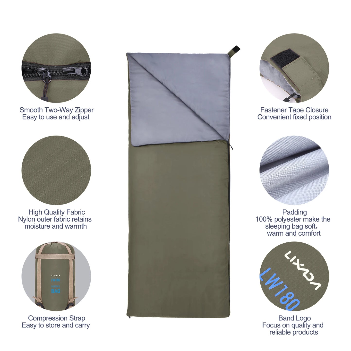 Lixada 190 * 75cm Outdoor Envelope Sleeping Bag Camping Travel Hiking Multifunction Ultra-light 680g