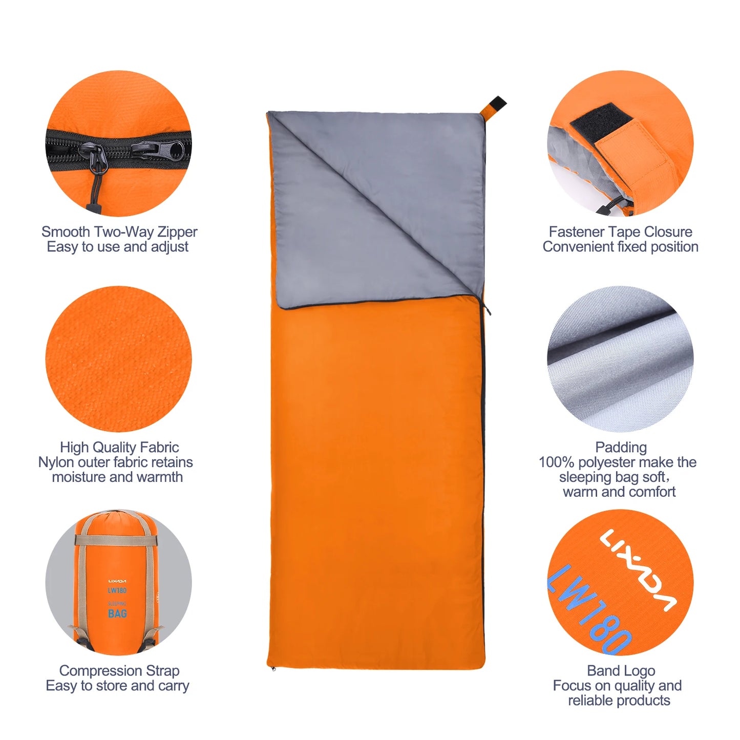 Lixada 190 * 75cm Outdoor Envelope Sleeping Bag Camping Travel Hiking Multifunction Ultra-light 680g