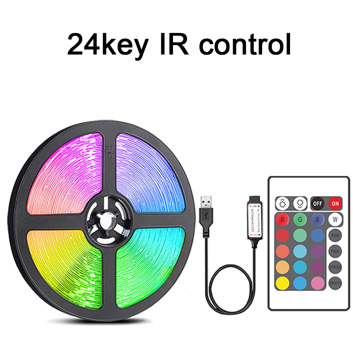 Mikenoon RGB LED Strip Lights – USB 5V, 44-Key Remote for Room Decor