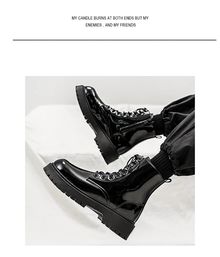 Hot Sale High Top Casual Boots Men's Shoes NewFashion Thick Bottom Motorcycle Ankle Boot for Men Winter Boots Man Shoes Lace-Up