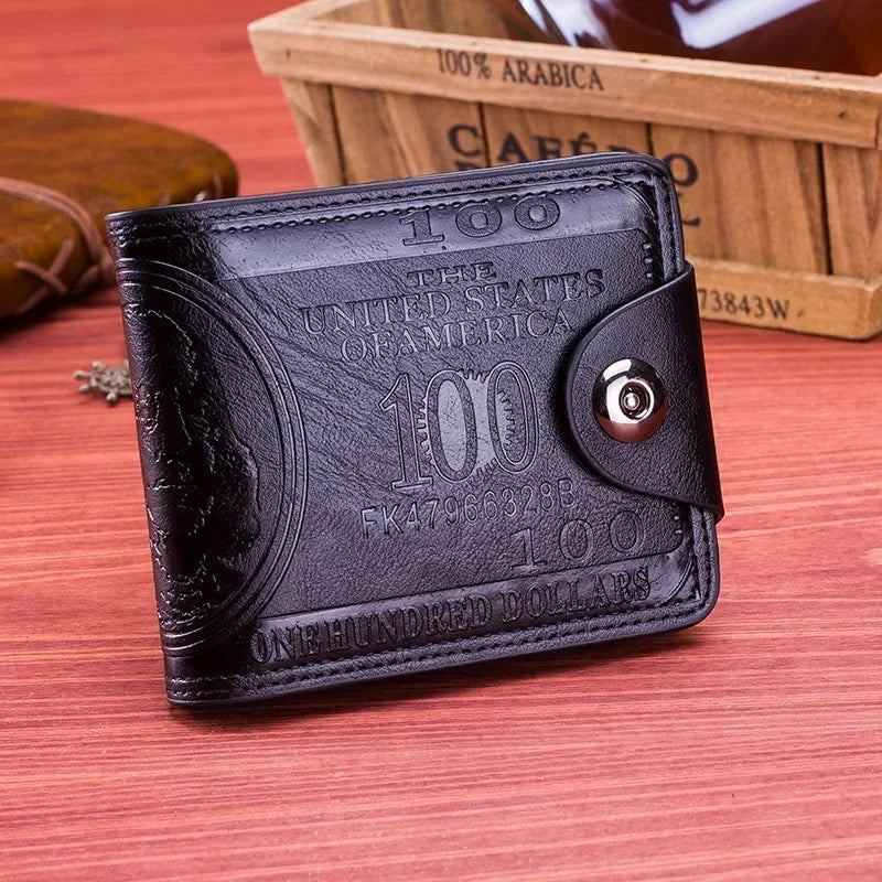 HypeHub Men's Leather Wallet – 100 Dollar Pattern, Photo Card Holder