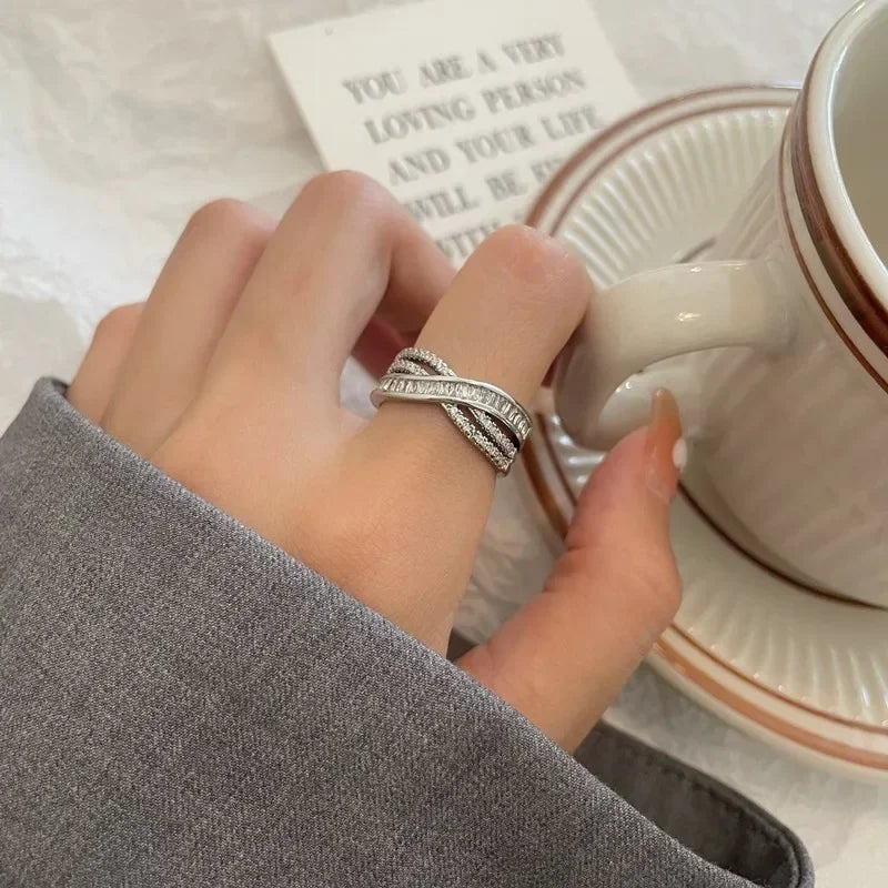 MOONBIFFY Gold Stainless Steel Cross Zircon Wedding Band Ring for Women