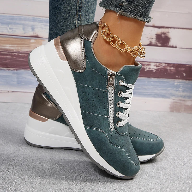 Plus Size Fashion Wedges Sneakers for Women 2025 Spring Lace Up Platform Sports Shoes Woman Lightweight Non Slip Casual Shoes
