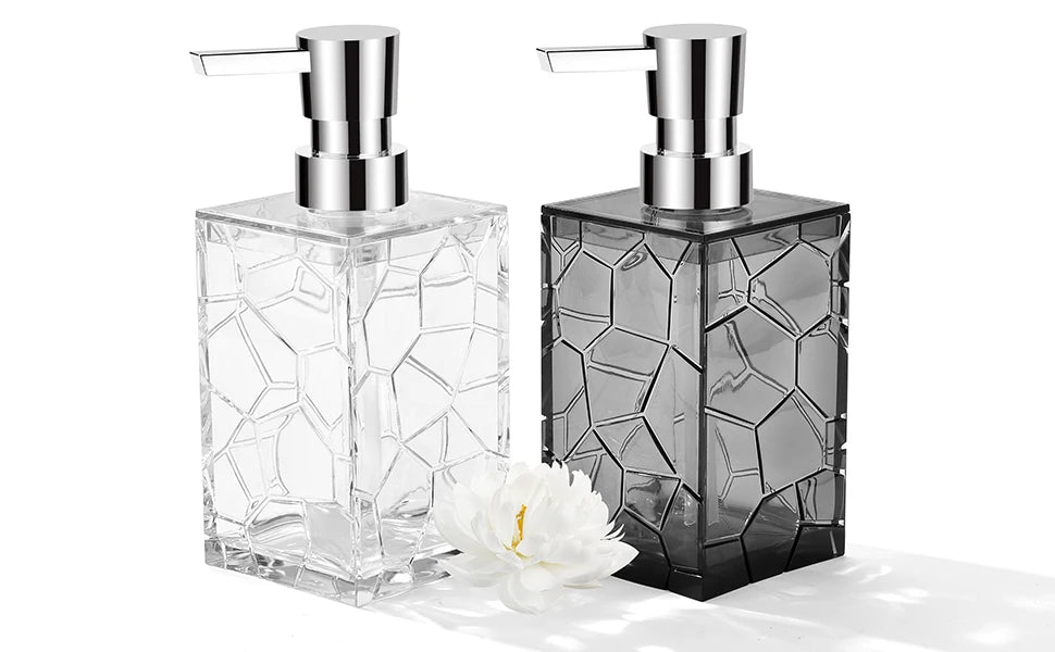 Clear Acrylic Liquid Hand Soap Dispenser(10oz) with Silver ABS Rust-Proof Pump for Bathroom, Kitchen, Countertop Transparent