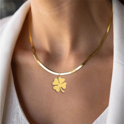 HIPEE Lucky Four-leaf Clover Pendant Necklace – Stainless Steel Snake Chain