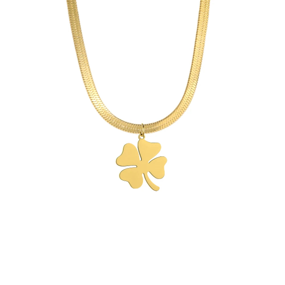HIPEE Lucky Four-leaf Clover Pendant Necklace – Stainless Steel Snake Chain