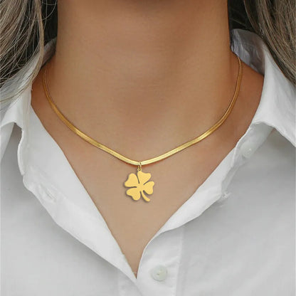 HIPEE Lucky Four-leaf Clover Pendant Necklace – Stainless Steel Snake Chain
