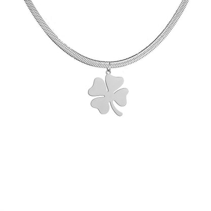 HIPEE Lucky Four-leaf Clover Pendant Necklace – Stainless Steel Snake Chain