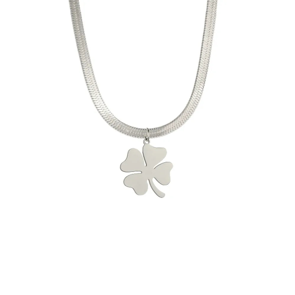 HIPEE Lucky Four-leaf Clover Pendant Necklace – Stainless Steel Snake Chain