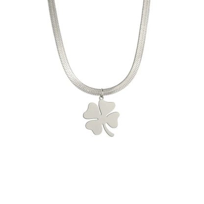 HIPEE Lucky Four-leaf Clover Pendant Necklace – Stainless Steel Snake Chain