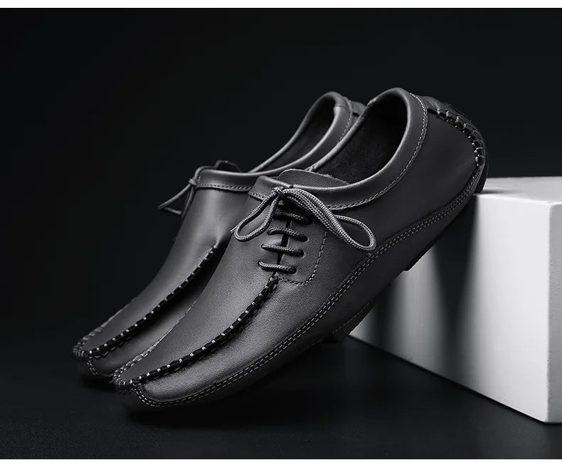 YBQJOO Men's Genuine Leather Driving Loafers – Breathable Slip-On Shoes