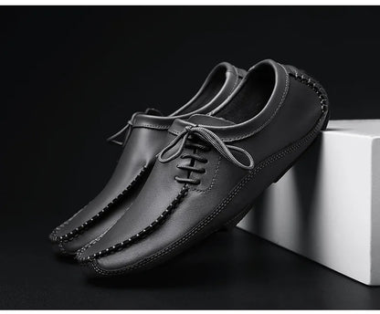 YBQJOO Men's Genuine Leather Driving Loafers – Breathable Slip-On Shoes