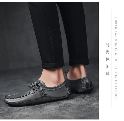 YBQJOO Men's Genuine Leather Driving Loafers – Breathable Slip-On Shoes