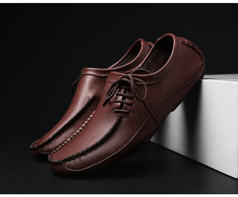 YBQJOO Men's Genuine Leather Driving Loafers – Breathable Slip-On Shoes