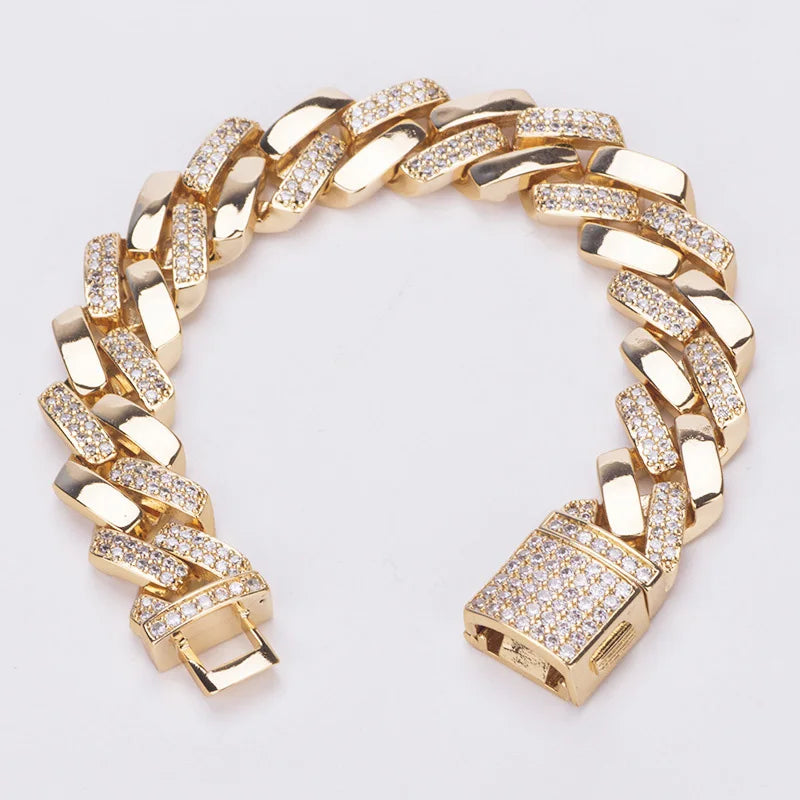 HypeHub Men's Iced Out Cuban Link Chain Bracelet – Gold Plated CZ