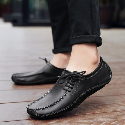 YBQJOO Men's Genuine Leather Driving Loafers – Breathable Slip-On Shoes