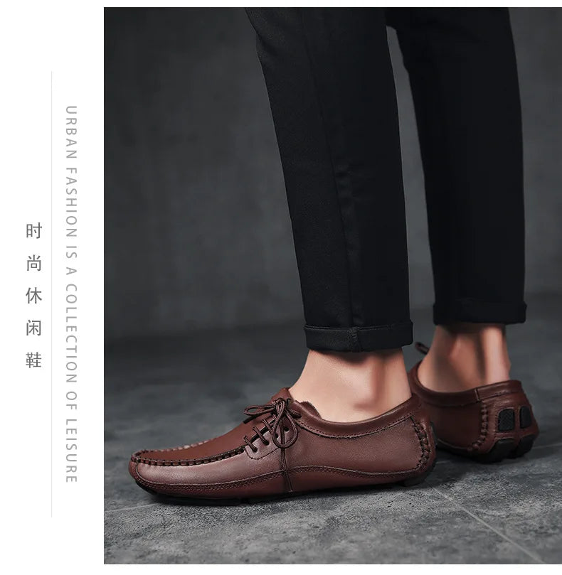 YBQJOO Men's Genuine Leather Driving Loafers – Breathable Slip-On Shoes