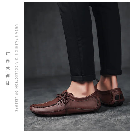 YBQJOO Men's Genuine Leather Driving Loafers – Breathable Slip-On Shoes