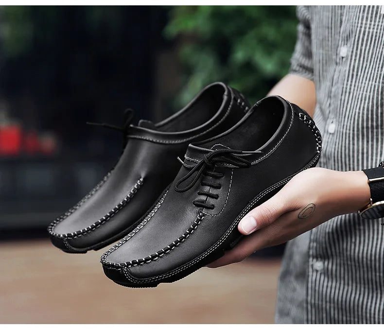 YBQJOO Men's Genuine Leather Driving Loafers – Breathable Slip-On Shoes