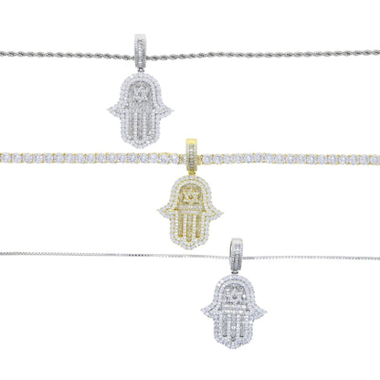 JYZSHINY Hamsa Hand Iced Out CZ Pendant Necklace – Men's Hiphop Bling