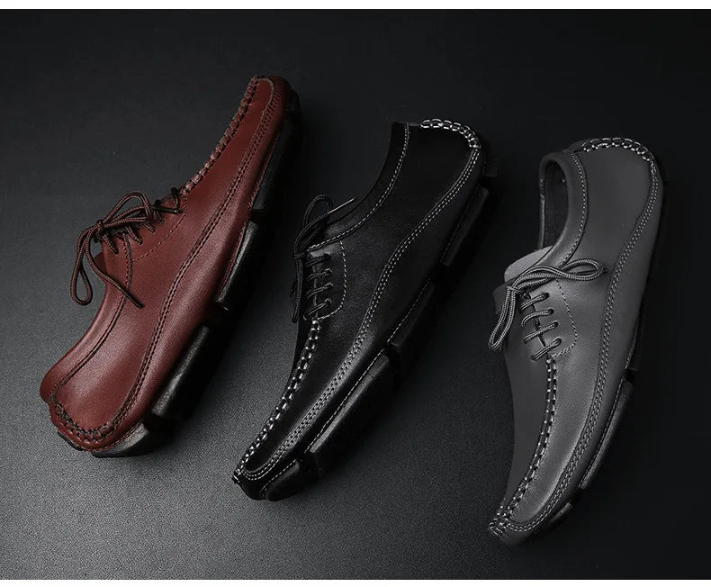 YBQJOO Men's Genuine Leather Driving Loafers – Breathable Slip-On Shoes