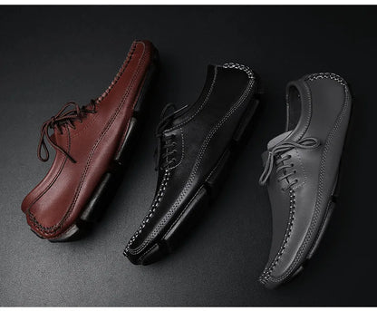 YBQJOO Men's Genuine Leather Driving Loafers – Breathable Slip-On Shoes