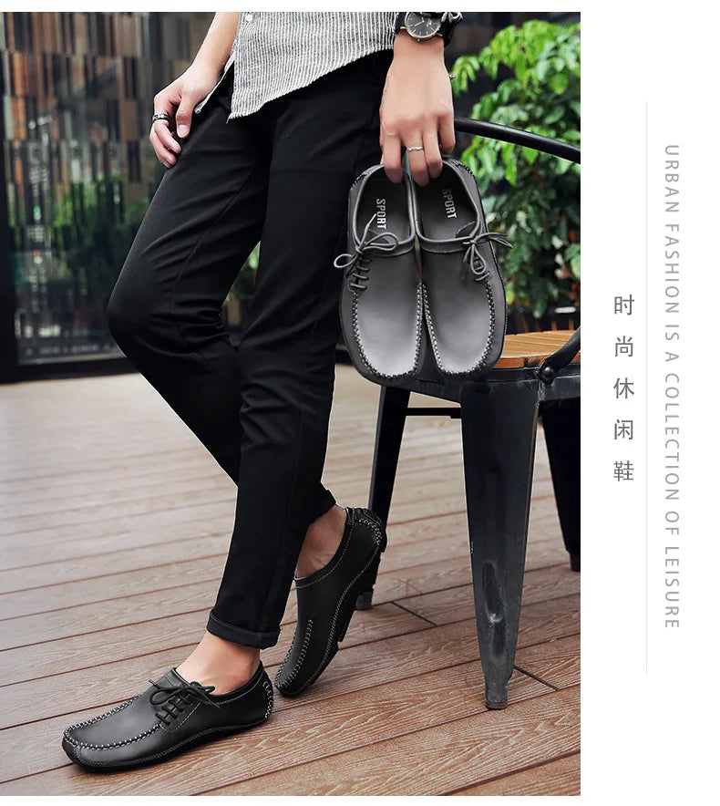 YBQJOO Men's Genuine Leather Driving Loafers – Breathable Slip-On Shoes