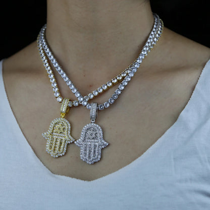 JYZSHINY Hamsa Hand Iced Out CZ Pendant Necklace – Men's Hiphop Bling