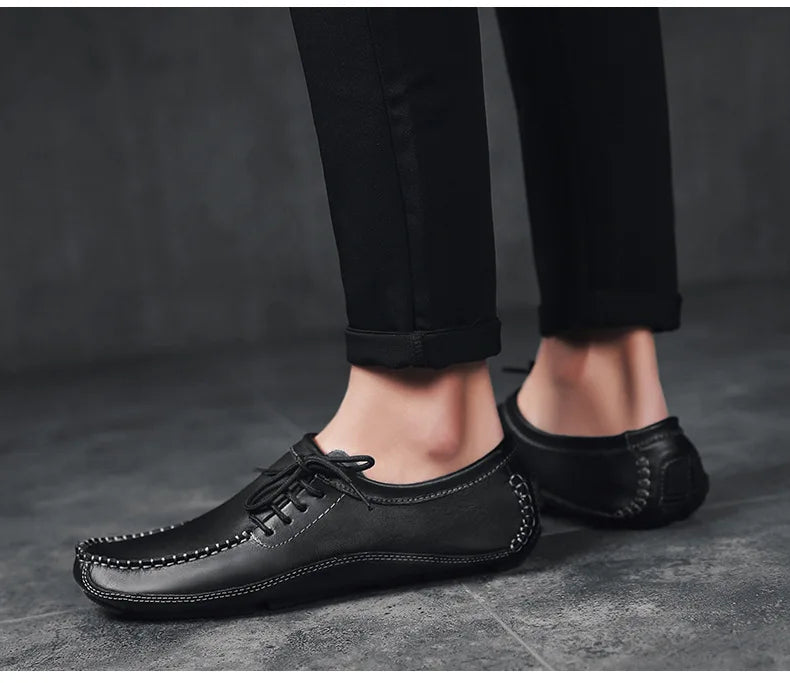 YBQJOO Men's Genuine Leather Driving Loafers – Breathable Slip-On Shoes