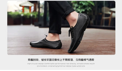 YBQJOO Men's Genuine Leather Driving Loafers – Breathable Slip-On Shoes