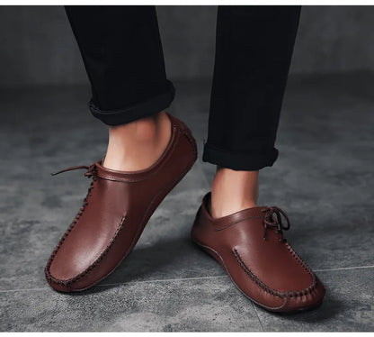 YBQJOO Men's Genuine Leather Driving Loafers – Breathable Slip-On Shoes