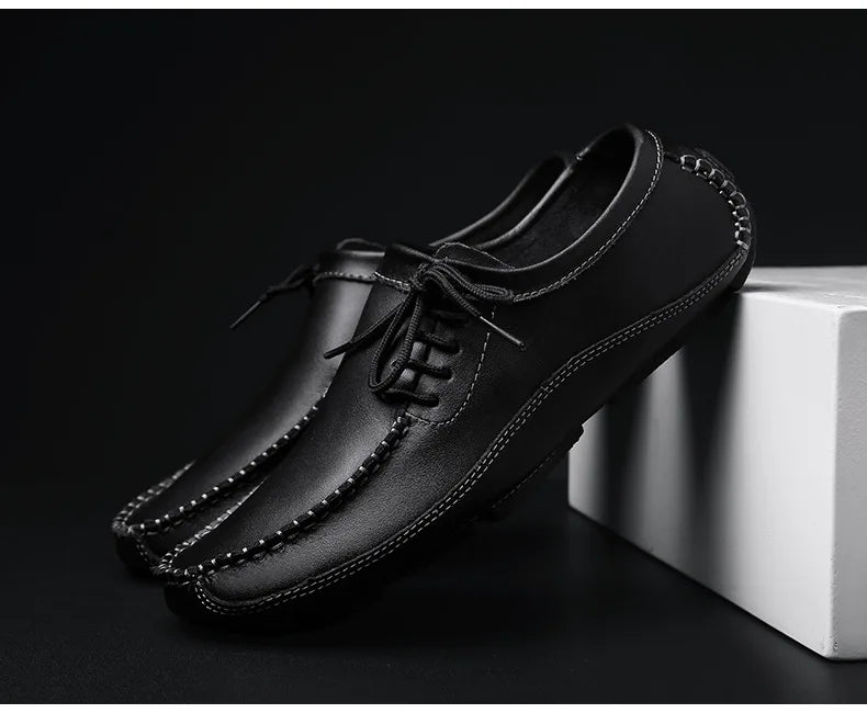 YBQJOO Men's Genuine Leather Driving Loafers – Breathable Slip-On Shoes