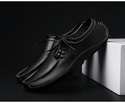 YBQJOO Men's Genuine Leather Driving Loafers – Breathable Slip-On Shoes