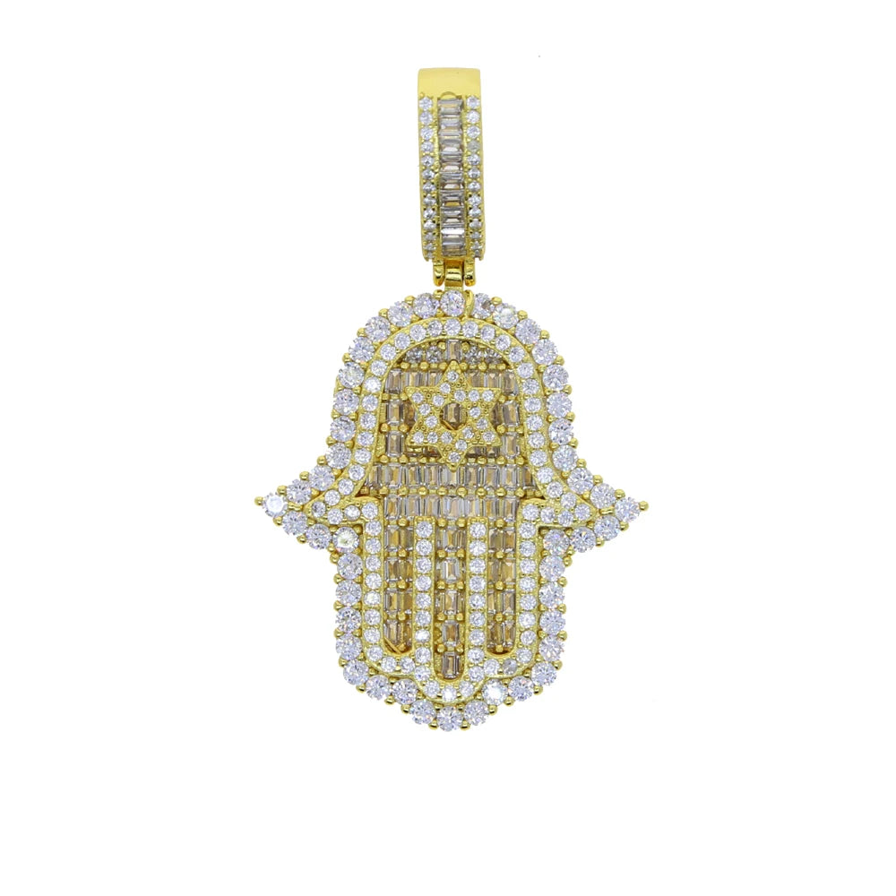 JYZSHINY Hamsa Hand Iced Out CZ Pendant Necklace – Men's Hiphop Bling