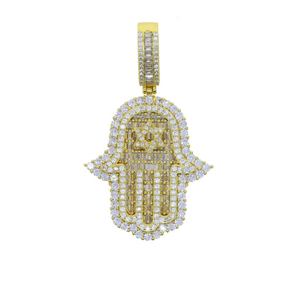 JYZSHINY Hamsa Hand Iced Out CZ Pendant Necklace – Men's Hiphop Bling