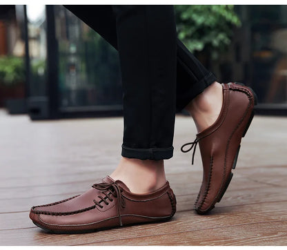 YBQJOO Men's Genuine Leather Driving Loafers – Breathable Slip-On Shoes